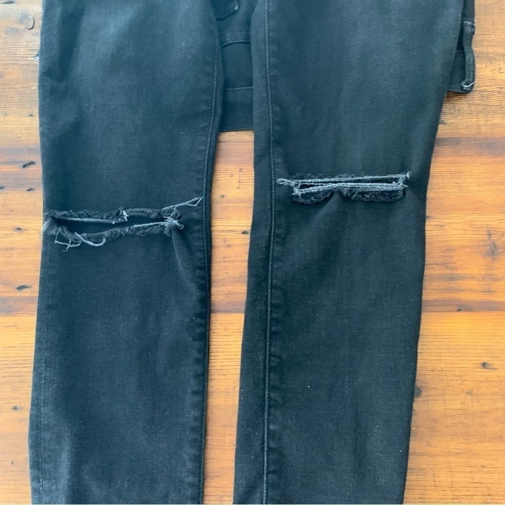 FRAME High Waisted Empire Skinny Jeans Washed Black Distressed Knee Rips Sz 28 - Picture 11 of 13